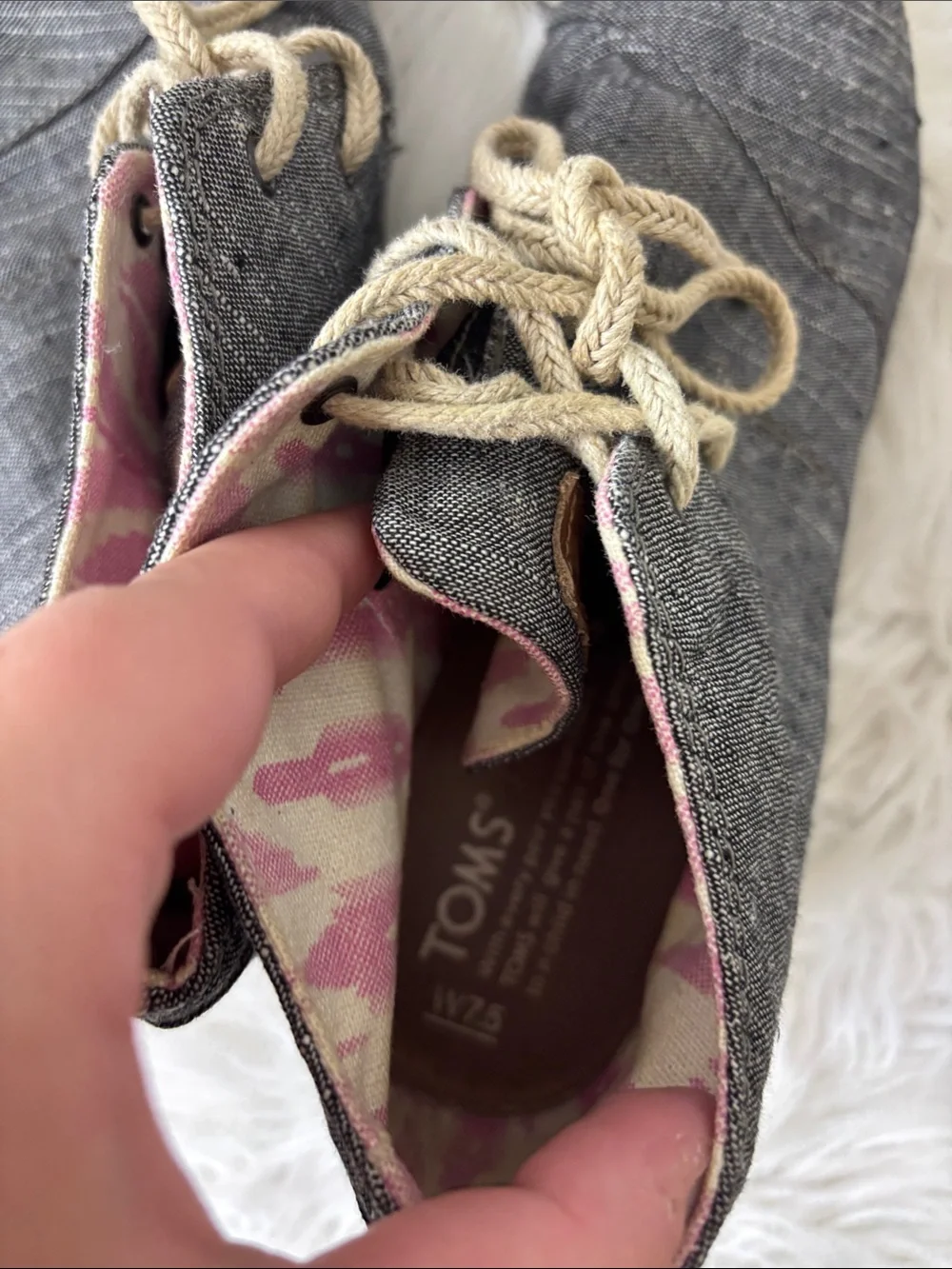 Toms Light Blue Gray Lace-Up Wedge Espadrille Size 7.5
